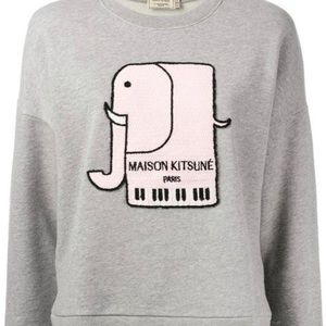 Maison Kitsune Elephant Motif Sweatshirt in Grey Melange - Small